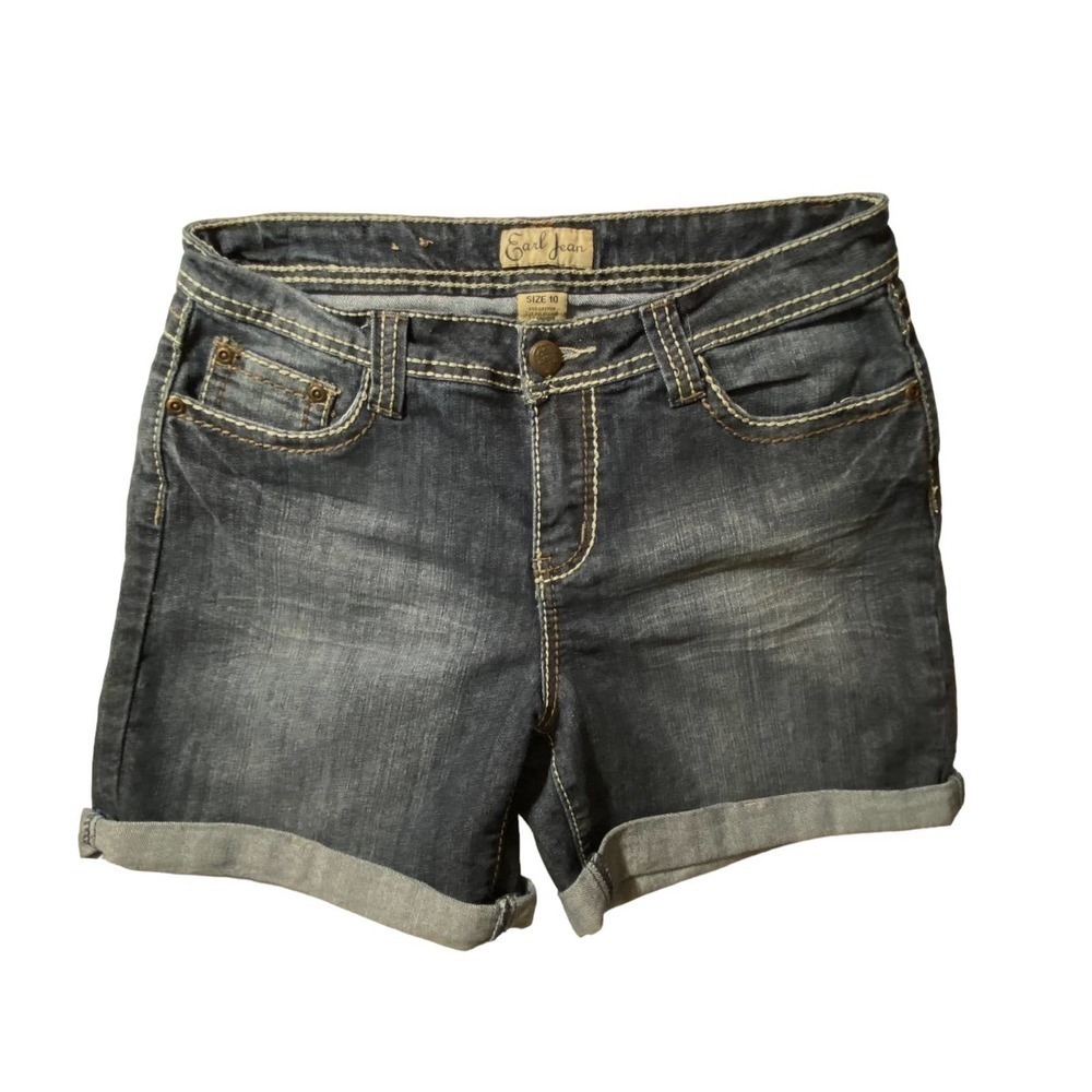 Earl Jean Shorts womens 10 Blue Stretch Denim Dark Wash Heavy Stitching Studded